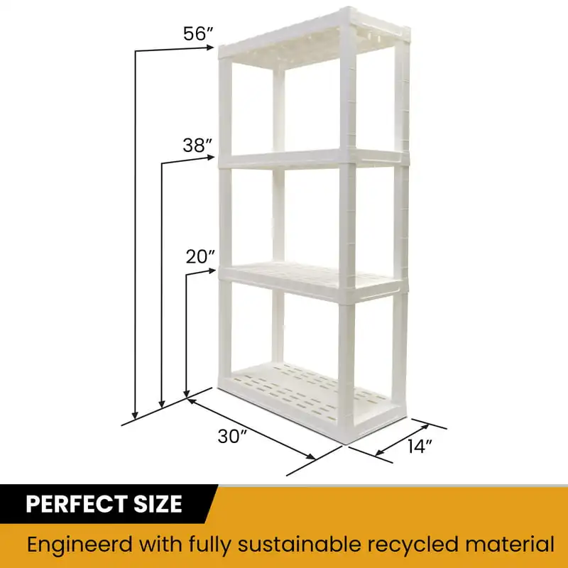 H x 14" D x 30" W 4 Shelf Plastic Garage Shelves, Pack of 2 Storage Shelving, White 400 lbs Capacity
H x 14" D x 30" W 4 Shelf Plastic Garage Shelves, Pack of 2 Storage Shelving, White 400 lbs Capacity