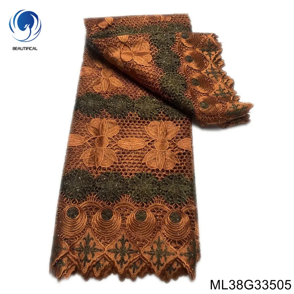 Высококачественная 2022 нигерийская кружевная ткань из гипюра, африканская коричневая Водорастворимая кружевная ткань с камнями, кружево для женского платья ML38G335
Высококачественная 2022 нигерийская кружевная ткань из гипюра, африканская коричневая Водорастворимая кружевная ткань с камнями, кружево для женского платья ML38G335