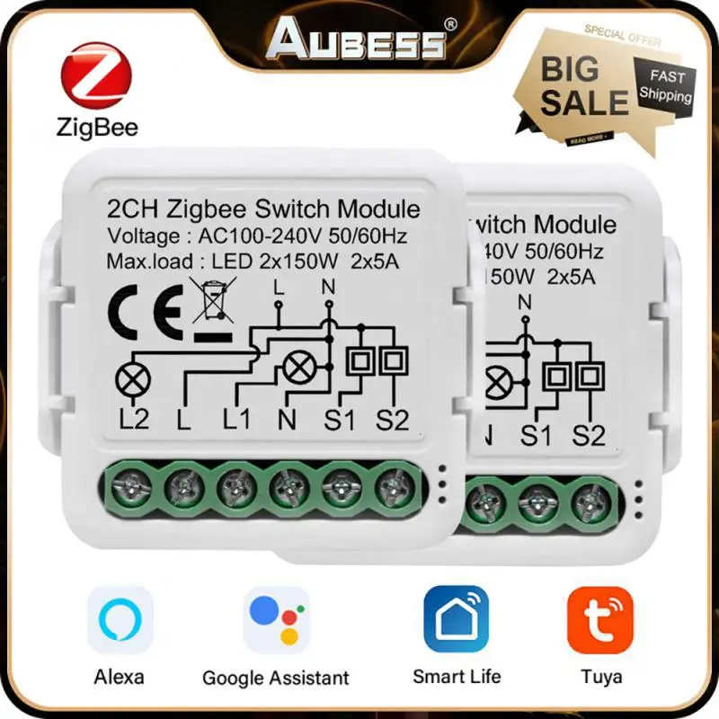 

Умный модуль выключателя AUBESS Tuya ZigBee 3,0 для умного дома, выключатель с таймером, работает с Alexa Google Home, поддержка двухстороннего управления