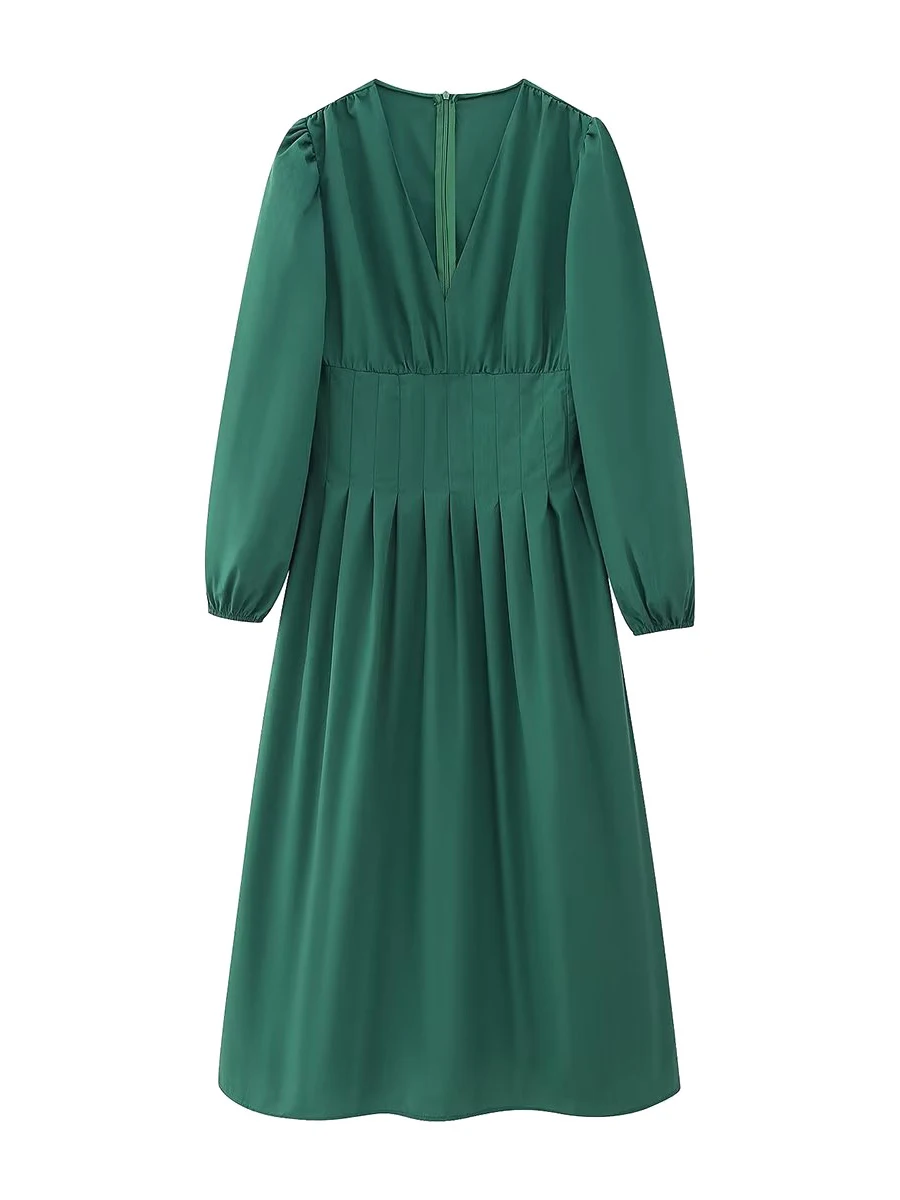 French Solid Women's Midi Dress V Neck Long Wrist Sleeve High Waist Folds Dresses Female Fashion Vacation Ladies Vestidos Autumn
French Solid Women's Midi Dress V Neck Long Wrist Sleeve High Waist Folds Dresses Female Fashion Vacation Ladies Vestidos Autumn