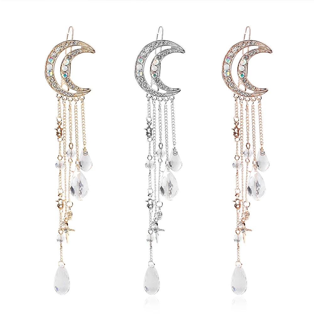 Fashion Star Moon Crystal Headwear HairPins Hair Clips Women Girls Trendy Long Tassels Hair Accessories Jewelry Gift
Fashion Star Moon Crystal Headwear HairPins Hair Clips Women Girls Trendy Long Tassels Hair Accessories Jewelry Gift