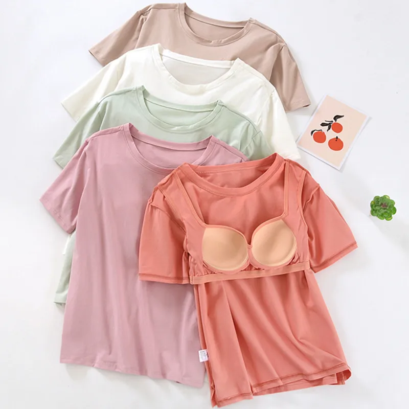 Short Sleeved Sleepwear T-Shirt Women's Chest Pads Summer Underwear Cotton One Piece Pajamas Tops Ladies Night Wear Shirt
Short Sleeved Sleepwear T-Shirt Women's Chest Pads Summer Underwear Cotton One Piece Pajamas Tops Ladies Night Wear Shirt