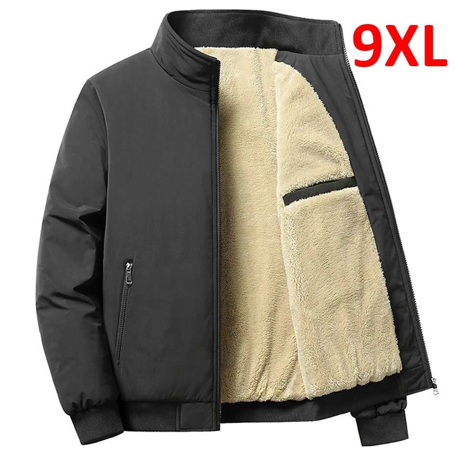 

Пальто 8XL, модная зимняя верхняя одежда, куртки 8XL, пальто, Мужская теплая однотонная куртка большого размера, Повседневная флисовая Толстая куртка большого размера