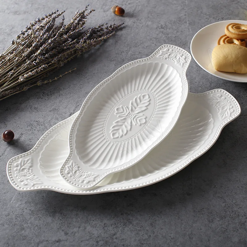 European Ceramic Plate Modern Court Relief Dining Table Binaural Fish Plates Western Restaurant Steak Dish Kitchen Tableware
European Ceramic Plate Modern Court Relief Dining Table Binaural Fish Plates Western Restaurant Steak Dish Kitchen Tableware