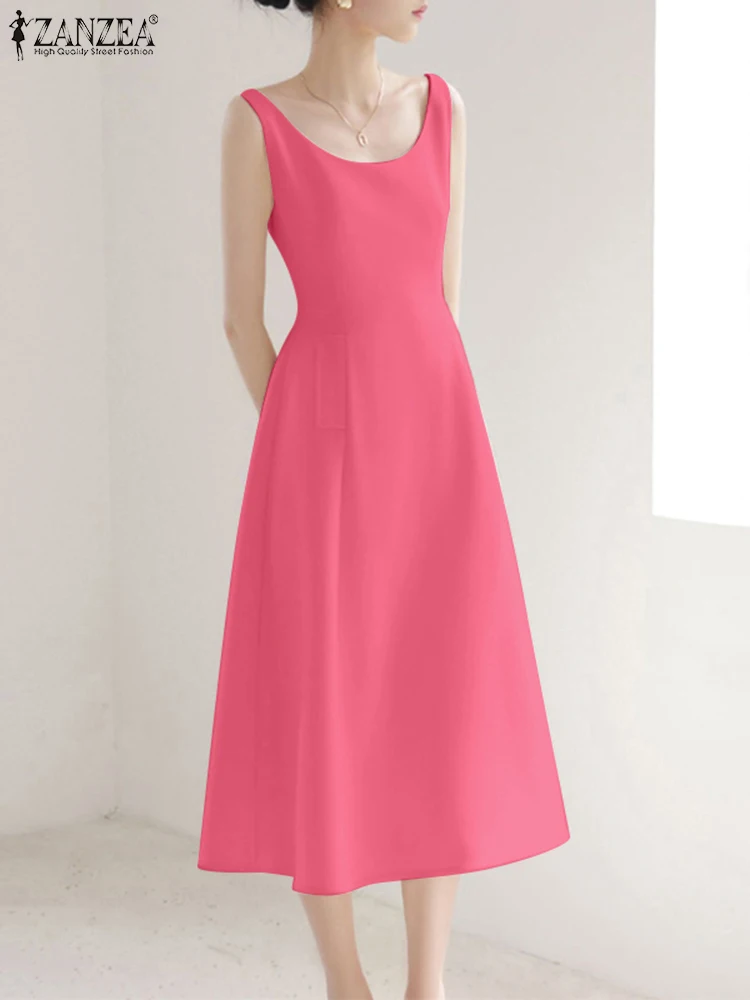 ZANZEA Pink A-line Tank Dresses Korean Fashion Sleeveless Cinched Waist Sexy Long Vestidos Women Round Neck Casual Midi Dress
ZANZEA Pink A-line Tank Dresses Korean Fashion Sleeveless Cinched Waist Sexy Long Vestidos Women Round Neck Casual Midi Dress