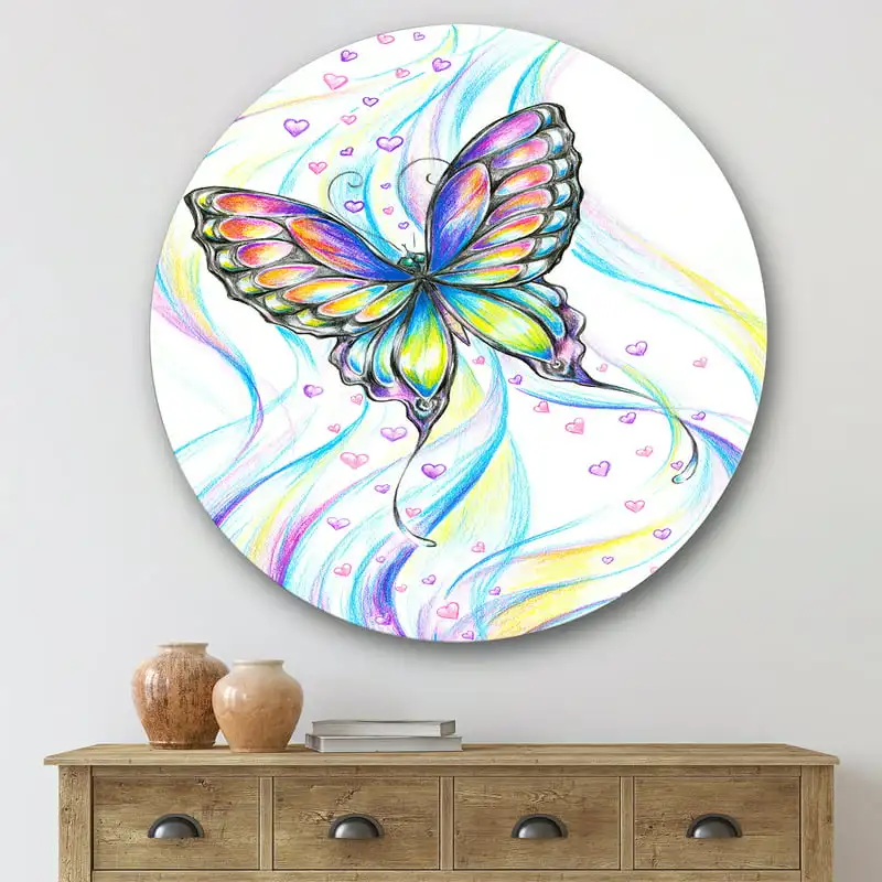 'Iridiscent Colorful Butterfly' Traditional Circle Metal Wall Art 36x36 - Disc of 36 Living Room Interior Home Decoration
'Iridiscent Colorful Butterfly' Traditional Circle Metal Wall Art 36x36 - Disc of 36 Living Room Interior Home Decoration