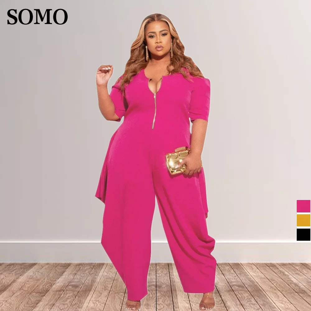 Fashion Plus Size Women Clothes Solid Color Round Collar Sexy Dew Shoulder Zipper Ruffles Loose Jumpsuit Wholesale Dropshipping
Fashion Plus Size Women Clothes Solid Color Round Collar Sexy Dew Shoulder Zipper Ruffles Loose Jumpsuit Wholesale Dropshipping