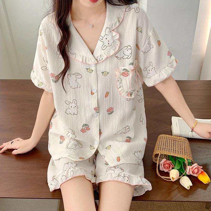 Summer Pajama Sets For Women Adult Kawaii Rabbit Print Sleepwear Cotton Cool Pyjama Pour Femme Cartoon Homewear Pijama
Summer Pajama Sets For Women Adult Kawaii Rabbit Print Sleepwear Cotton Cool Pyjama Pour Femme Cartoon Homewear Pijama
