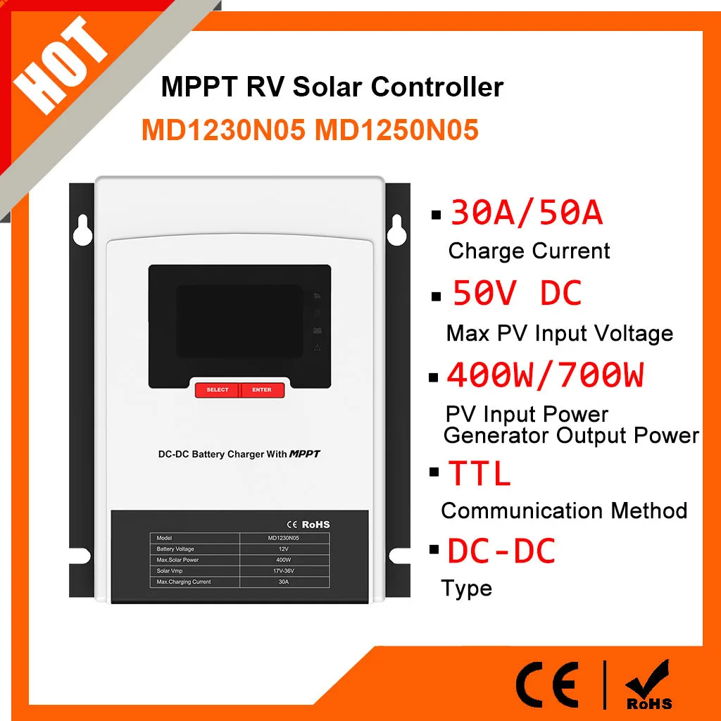 

Контроллер заряда солнечной батареи 12 В 30 А 50 А MPPT, максимальный вход PV, 50 В постоянного тока, регулятор солнечной панели для свинцово-кислотных литий-ионных батарей 12 В