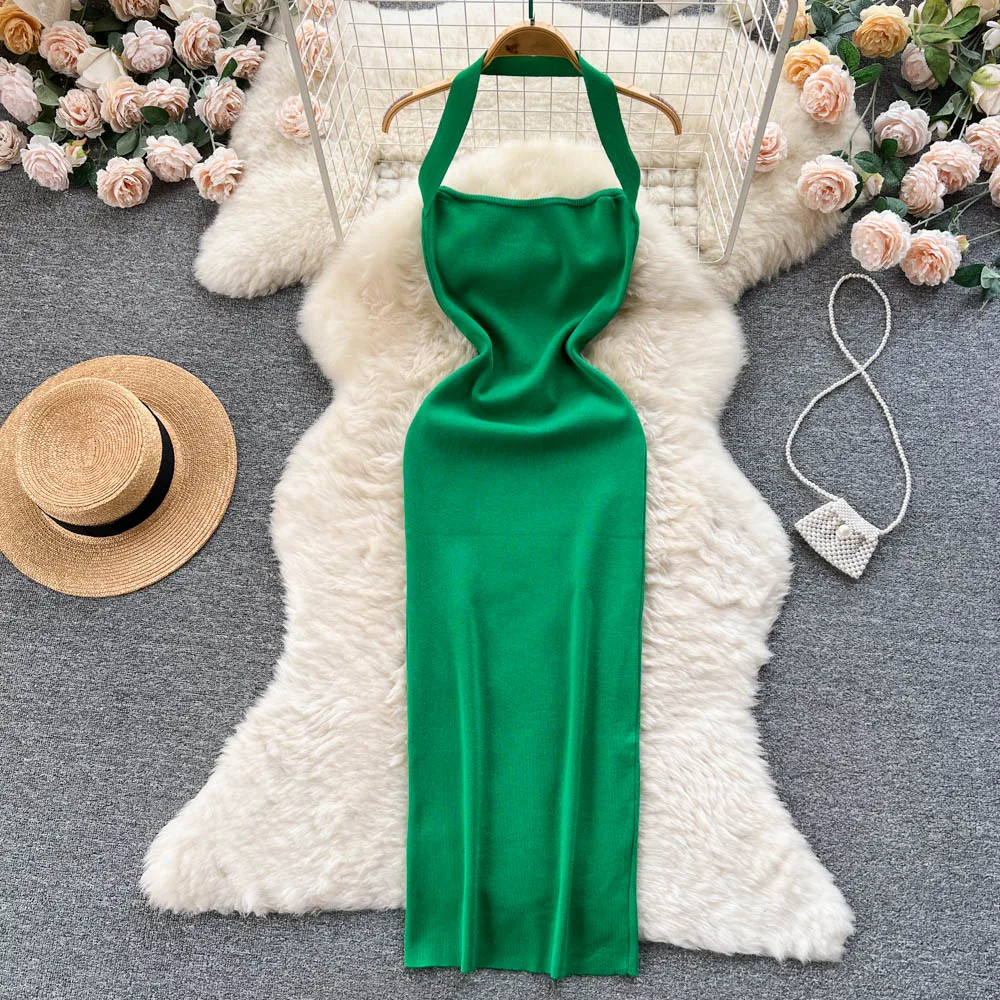 Chic Halter Off Shoulder Elastic Slim Knit Bodycone Dress French Sexy Chic Elegant Party Vestidos Women Backless Summer Dress
Chic Halter Off Shoulder Elastic Slim Knit Bodycone Dress French Sexy Chic Elegant Party Vestidos Women Backless Summer Dress
