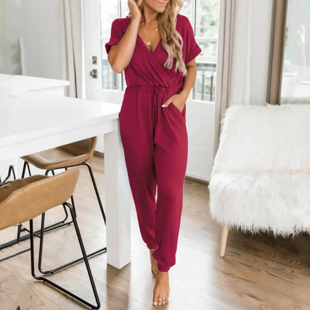 Women Jumpsuit Wrap V-neck Short Sleeve Female Playsuit Mid-rise Women Jumpsuit Waist Drawstring Long Jogger Pants Playsuit
Women Jumpsuit Wrap V-neck Short Sleeve Female Playsuit Mid-rise Women Jumpsuit Waist Drawstring Long Jogger Pants Playsuit