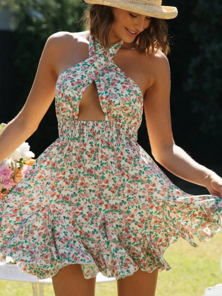 OLOME Elegant Floral Print Dress Women Backless Halter Sexy Mini Dress Holiday Beach Summer Vestidos Cute Ladies Clothes 2022
OLOME Elegant Floral Print Dress Women Backless Halter Sexy Mini Dress Holiday Beach Summer Vestidos Cute Ladies Clothes 2022
