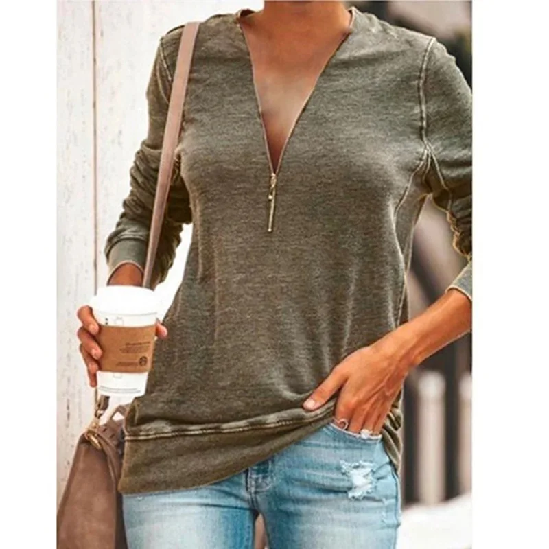 Casual Zip Regular V-Neck Solid Spring Polyester T-Shirt None Zipper Women Long Sleeve
Casual Zip Regular V-Neck Solid Spring Polyester T-Shirt None Zipper Women Long Sleeve