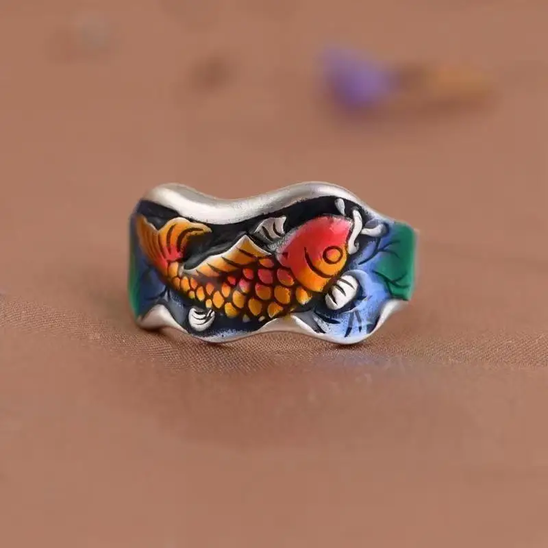 Koi ring literature and art colorful carp Om mani padme hum open ring index finger fashion personality woman
Koi ring literature and art colorful carp Om mani padme hum open ring index finger fashion personality woman