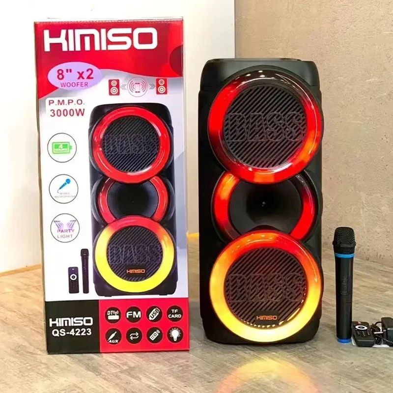 QS-4223 New Parlantes KIMISO Dual 8-inch Horn Speaker 3000W Big High Power TWS Multi Function Bluetooth Speakers With LED Screen
QS-4223 New Parlantes KIMISO Dual 8-inch Horn Speaker 3000W Big High Power TWS Multi Function Bluetooth Speakers With LED Screen