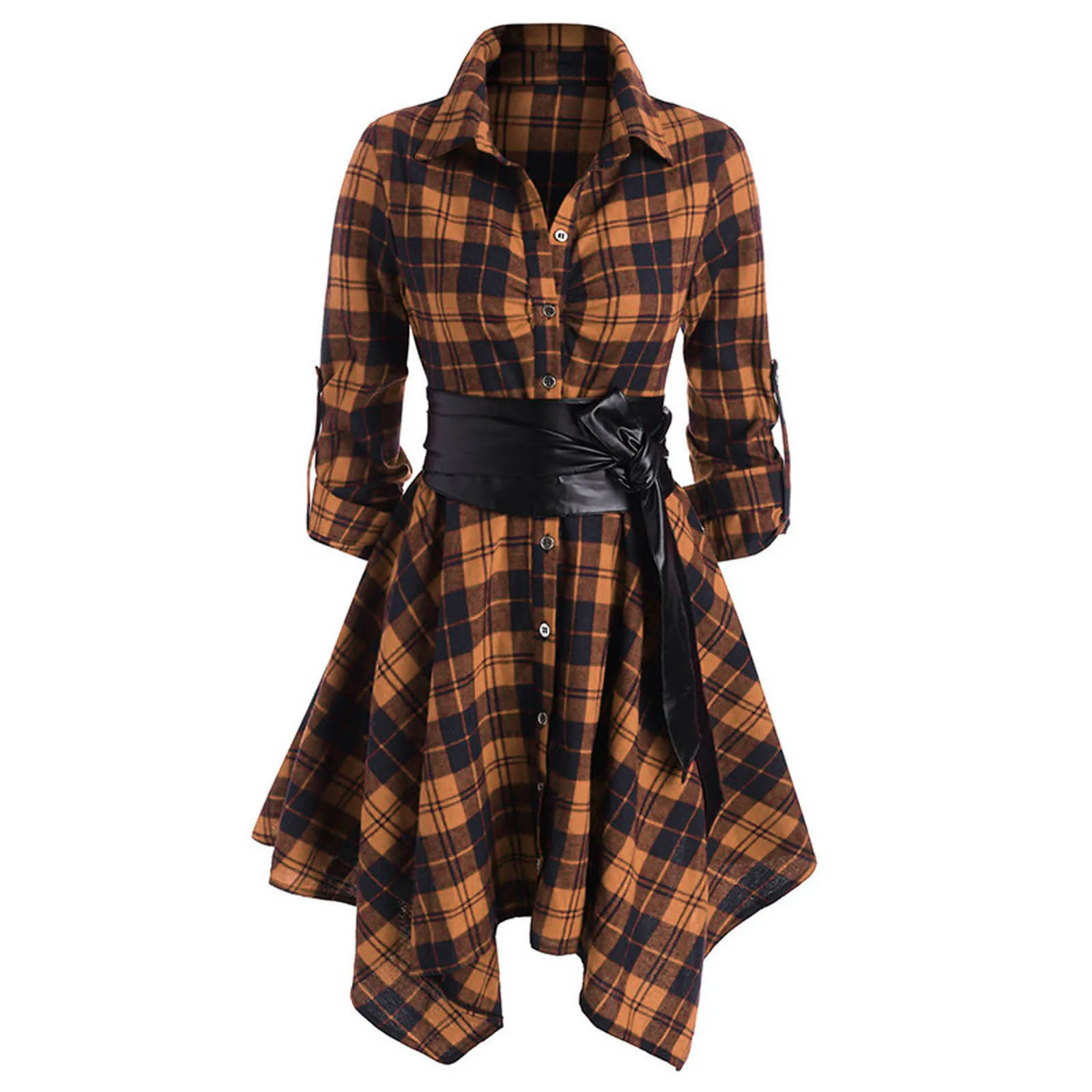 Women Long Sleeve Plaid Dresses Fashion Slim Turn-down Collar Ladies Asymmetrical High Low Casual Dresses Lace-up Shirt Dress
Women Long Sleeve Plaid Dresses Fashion Slim Turn-down Collar Ladies Asymmetrical High Low Casual Dresses Lace-up Shirt Dress