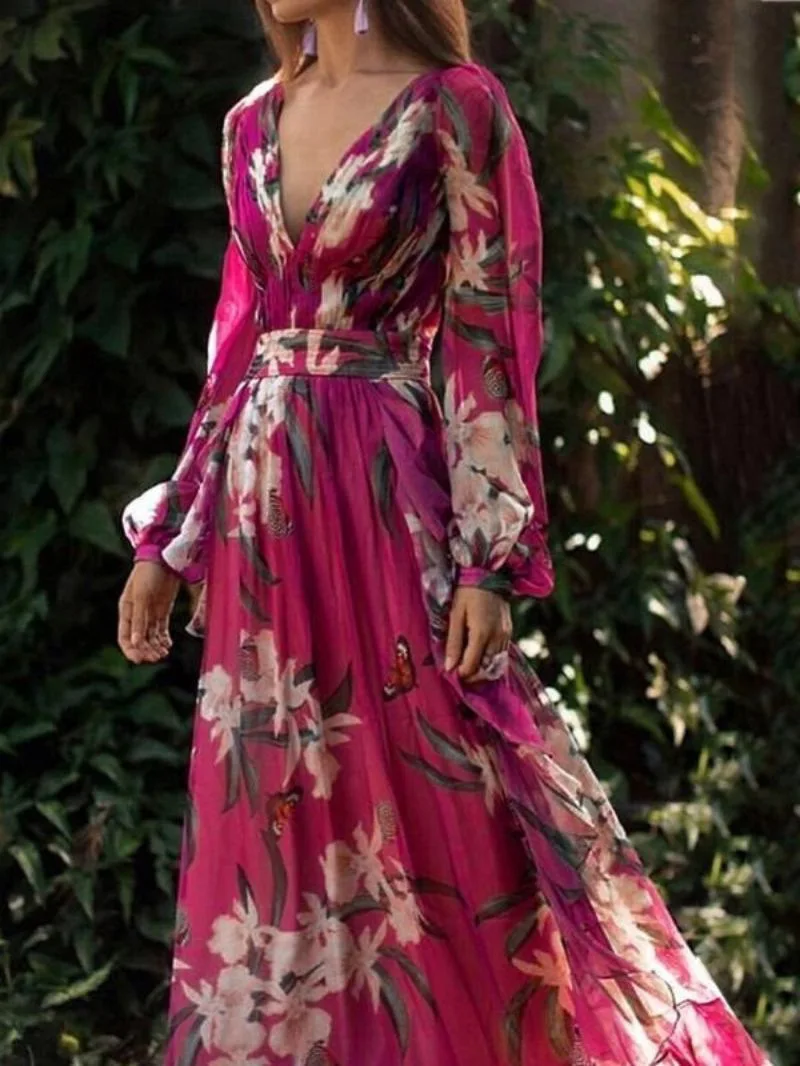 2023 Summer New Vacation Style Long Dress, Fashion Printed Dresses V-Neck Long Sleeve Swing Dresses
2023 Summer New Vacation Style Long Dress, Fashion Printed Dresses V-Neck Long Sleeve Swing Dresses