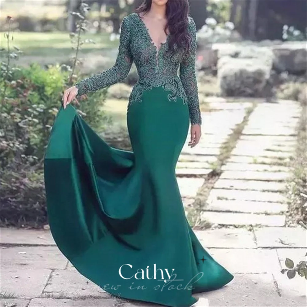 Cathy Long Sleeve Mermaid فساتين السهرة Elegant Satin Prom Dress Luxury Lace Embroidery Party Dresses Trumpet Vestidos De Noche
Cathy Long Sleeve Mermaid فساتين السهرة Elegant Satin Prom Dress Luxury Lace Embroidery Party Dresses Trumpet Vestidos De Noche