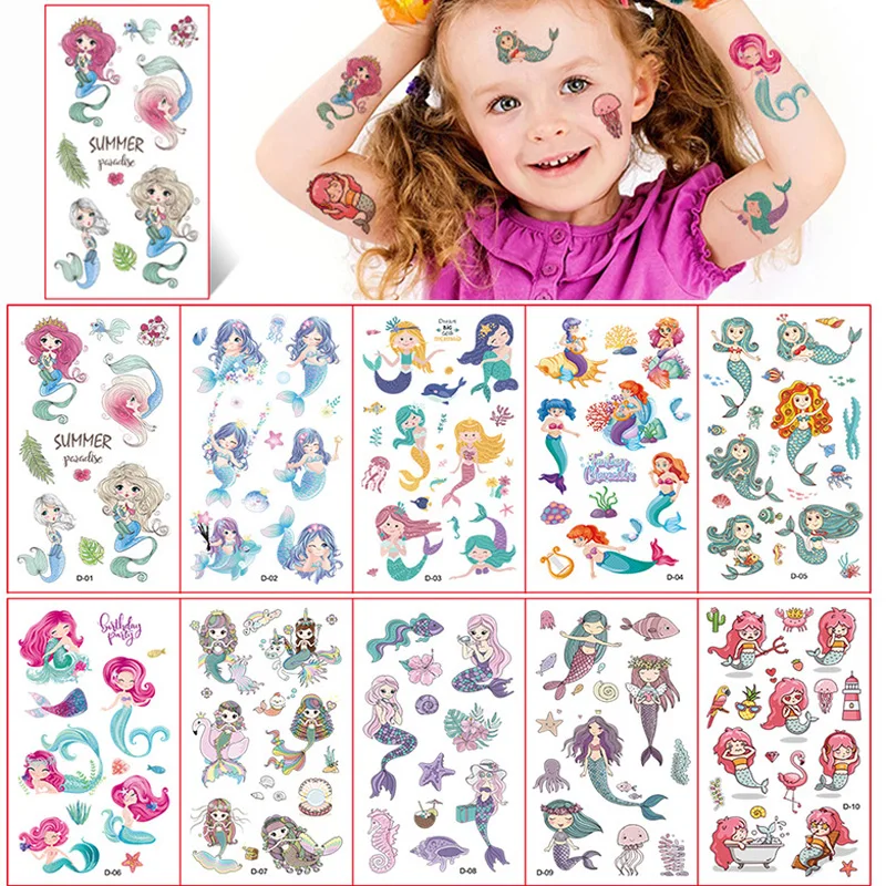 10pcs Fake Tattoo Stickers Cartoon Colorful Mermaid Butterfly Dinosaur Animals Temporary Tattoos Kids DIY Body Art Decals Tatoos
10pcs Fake Tattoo Stickers Cartoon Colorful Mermaid Butterfly Dinosaur Animals Temporary Tattoos Kids DIY Body Art Decals Tatoos