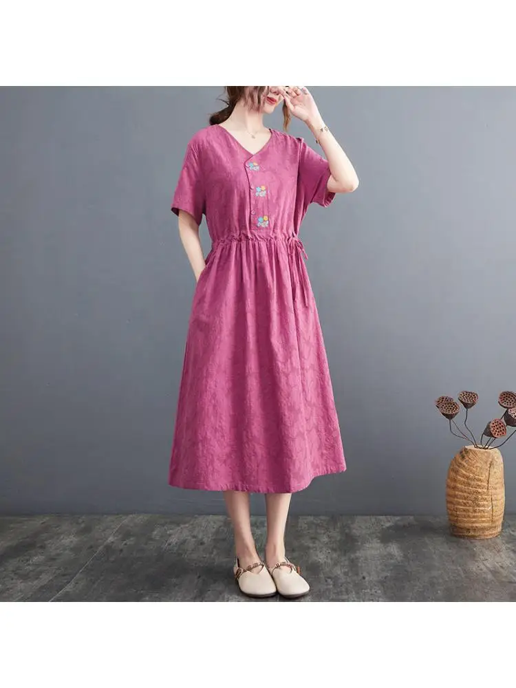 New 2022 Summer Women Cotton Linen Literature Art Retro Embroidery Dress Casual V-neck Loose Elastic Waist Long Dresses M206
New 2022 Summer Women Cotton Linen Literature Art Retro Embroidery Dress Casual V-neck Loose Elastic Waist Long Dresses M206