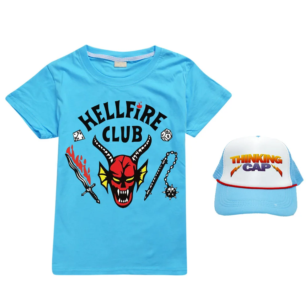 

Stranger Things Season 4 3D Prints Children T-shirts Fashion Summer Short Sleeve Tshirt Hellfire Club Clothes with Thinking Cap