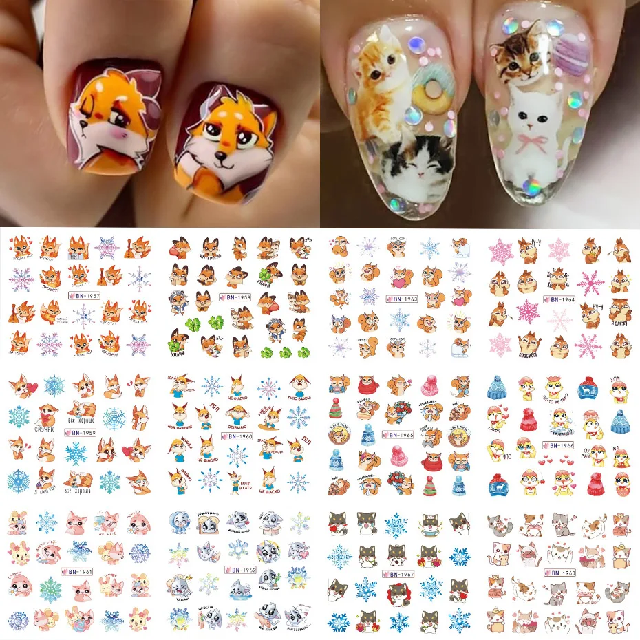 12pcs Animal Nail Stickers Winter Snowflake Cartoon Fox Cat Rabbit Water Transfer Manicure Slider nail art Decoration Wholesale
12pcs Animal Nail Stickers Winter Snowflake Cartoon Fox Cat Rabbit Water Transfer Manicure Slider nail art Decoration Wholesale