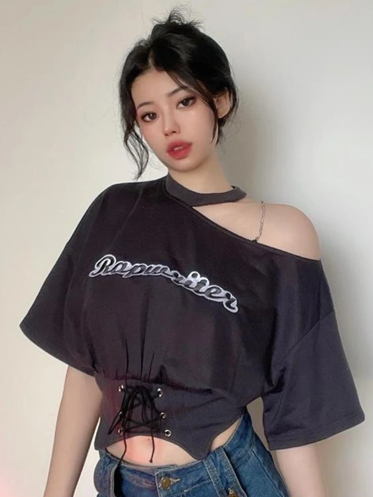 Off Shoulder Bandage Crop Tops Y2k Letter Print Summer Fashion T Shirts 2022 Short Sleeve O Neck Vintage Female Slim Camisetas
Off Shoulder Bandage Crop Tops Y2k Letter Print Summer Fashion T Shirts 2022 Short Sleeve O Neck Vintage Female Slim Camisetas