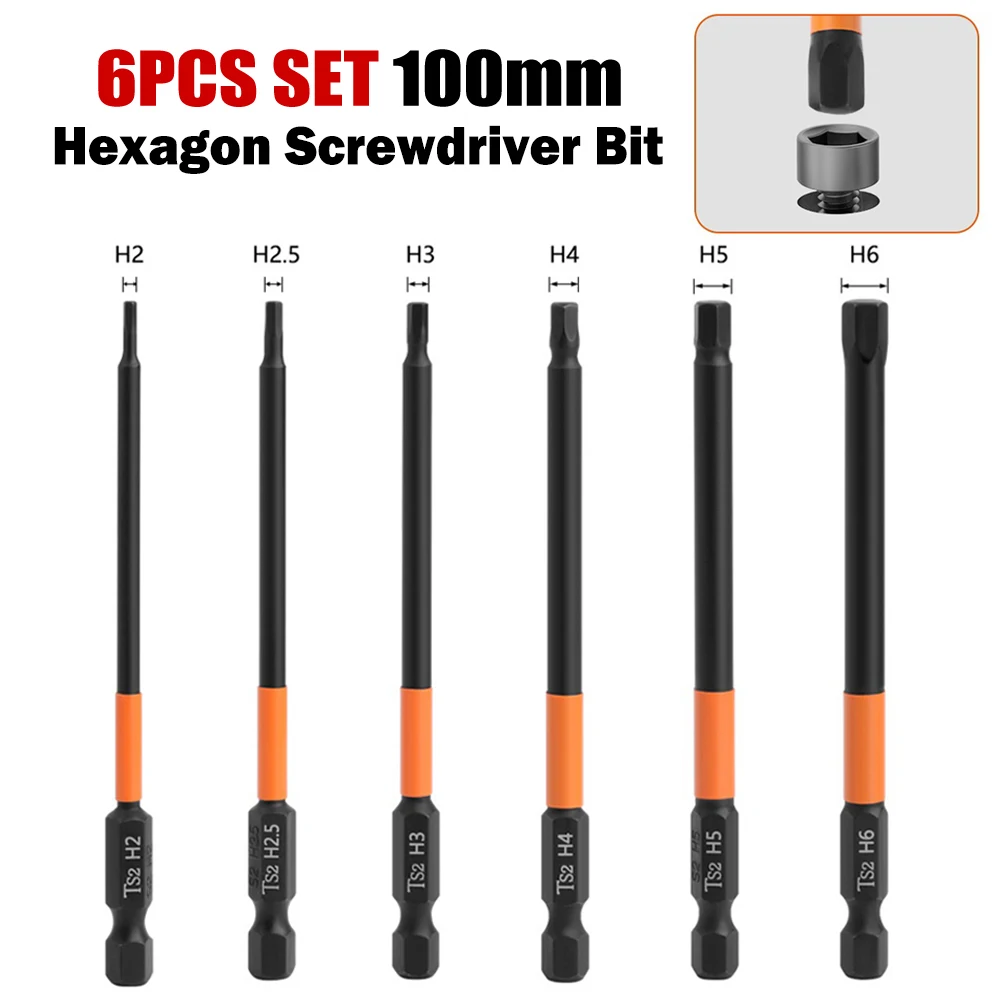 6pcs 1/4'' Hex Screwdriver Bit Set H2-H6 Magnetic Hex Head Wrench Drill Bit Quick Change Impact Driver Power Drill Length 100mm
6pcs 1/4'' Hex Screwdriver Bit Set H2-H6 Magnetic Hex Head Wrench Drill Bit Quick Change Impact Driver Power Drill Length 100mm