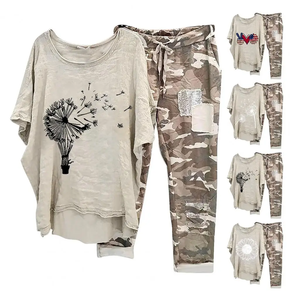 2 Pcs/Set Chic Two Piece Suit Summer Top Trousers Suit Camouflage Print Irregular Hem Summer T-shirt Pants Set Daily Wear
2 Pcs/Set Chic Two Piece Suit Summer Top Trousers Suit Camouflage Print Irregular Hem Summer T-shirt Pants Set Daily Wear