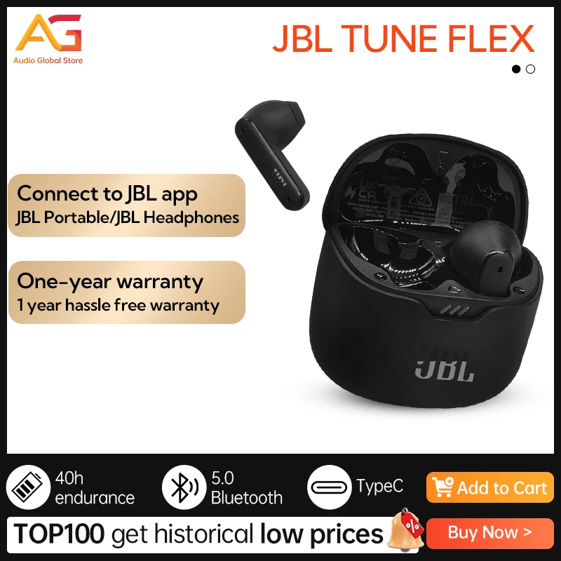 

Беспроводные Bluetooth-наушники JBL TUNE FLEX, наушники-вкладыши, музыка T225, t220, наушники с активным шумоподавлением, водонепроницаемость IPX4