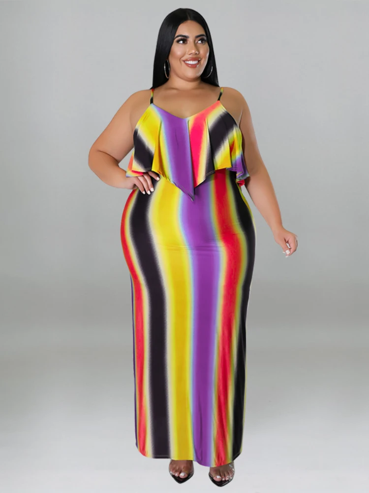 Plus Size Dresses Elegant Striped Rainbow Print Sling Sexy Package Hip Robes Slip Maxi Backless Casual Dress 2022 Summer 5XL
Plus Size Dresses Elegant Striped Rainbow Print Sling Sexy Package Hip Robes Slip Maxi Backless Casual Dress 2022 Summer 5XL