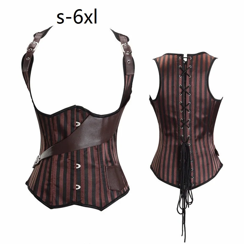 

Underbust Steampunk Corset Top Sexy Pirate Burlesque Costume Leather Corsets and Bustiers Plus Size Brown Women Vintage