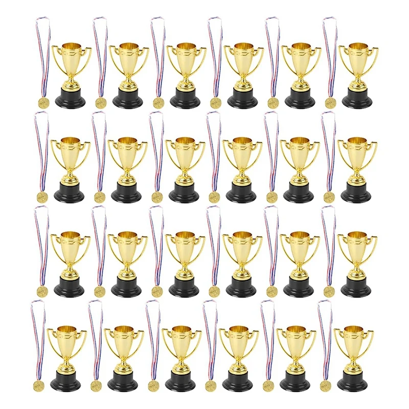48 PCS Trophy And Medals Set 24Pcs Gold Plastic Trophy Cup And 24 PCS Medals For Kids Sports Awards, Party Favors Durable In Use
48 PCS Trophy And Medals Set 24Pcs Gold Plastic Trophy Cup And 24 PCS Medals For Kids Sports Awards, Party Favors Durable In Use