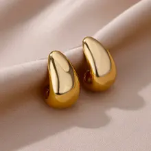 Vintage Chunky Dome Drop Earrings For Women Gold Plated Stainless Steel Thick Teardrop Earring Statement Wedding Jewelry Gift