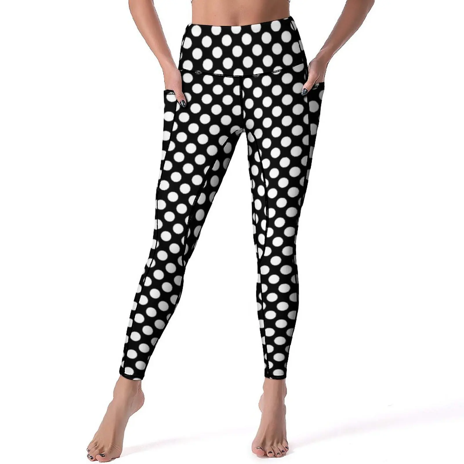 

Black And White Polka Dot Leggings Vintage Spots Print Design Yoga Pants Fitness Gym Yoga Legging Sweet Stretchy Sport Pants