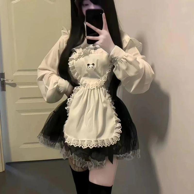 Chinese Style Gothic Lolita Dress Sets Women Sweet White Shirt Kawaii Panda Pattern Princess Party Dresses With Apron Maid Suit
Chinese Style Gothic Lolita Dress Sets Women Sweet White Shirt Kawaii Panda Pattern Princess Party Dresses With Apron Maid Suit