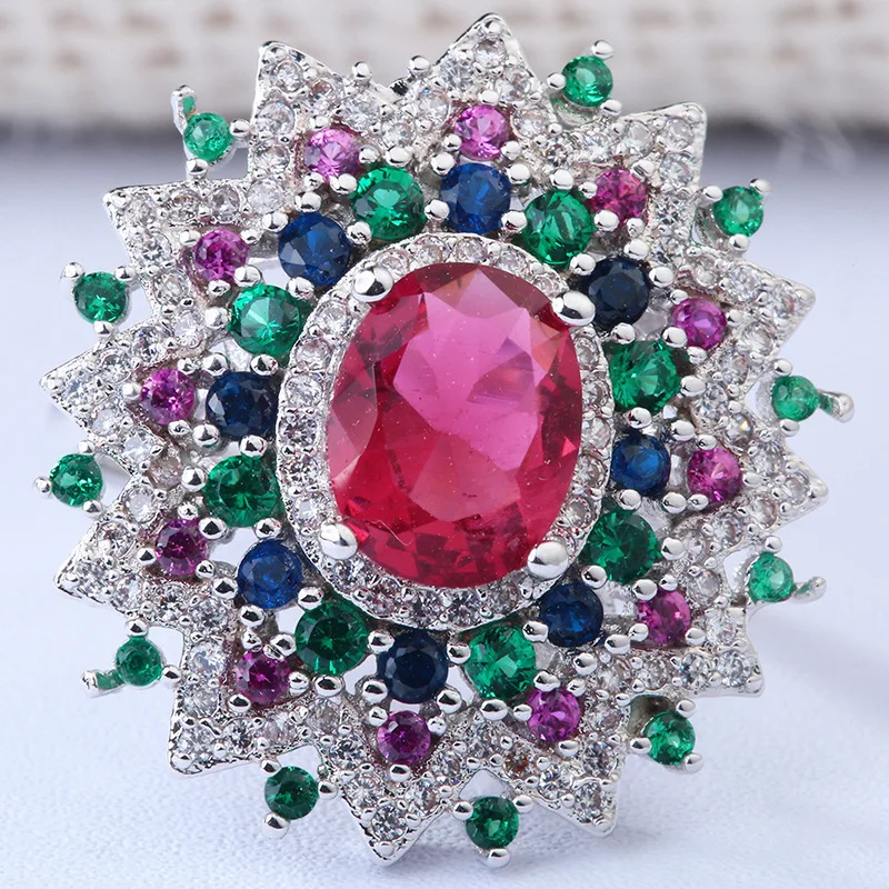 European and American Jewelry Fashion Light Luxury Four-claw Red Zircon Ring Copper Inlaid Colored Diamond Female Gemstone Ring
European and American Jewelry Fashion Light Luxury Four-claw Red Zircon Ring Copper Inlaid Colored Diamond Female Gemstone Ring