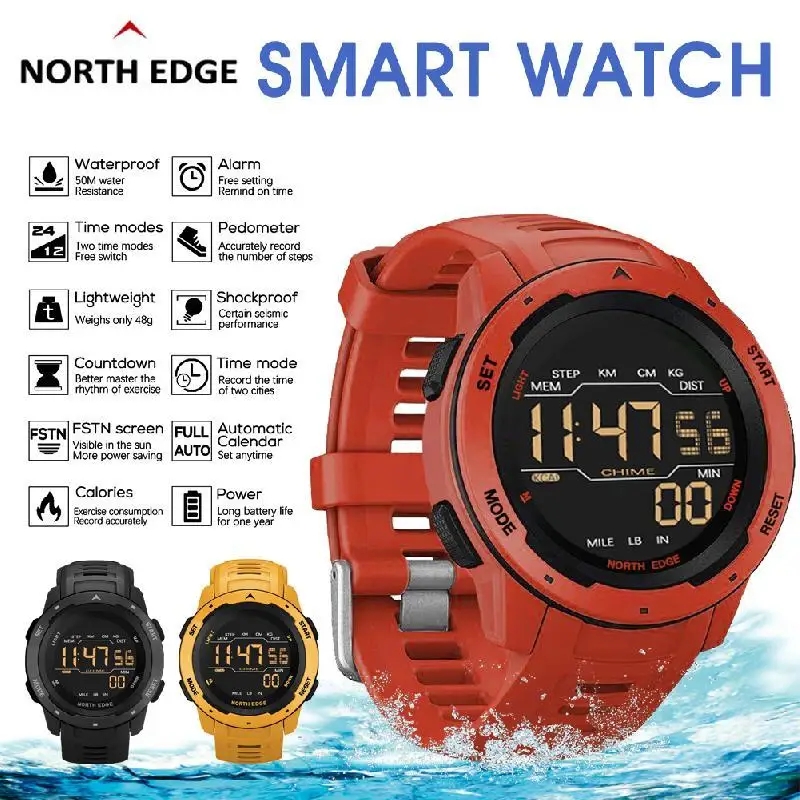 Часы North Edge мужские цифровые, спортивные водонепроницаемые в стиле милитари, с шагомером, секундомером, часовым будильником, 50 м
Часы North Edge мужские цифровые, спортивные водонепроницаемые в стиле милитари, с шагомером, секундомером, часовым будильником, 50 м