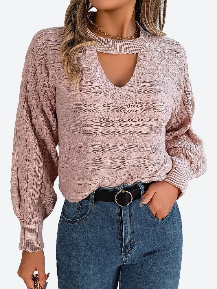 

Benuynffy Choker Neck Raglan Sleeve Sweater Women Fashion 2023 Fall Sweet Casual Ladies Cable Knit Pullover Top Sweaters Jumper