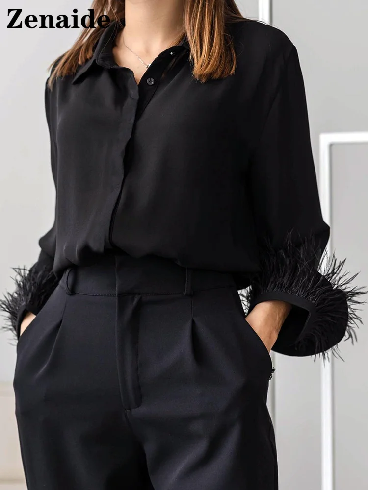 Zenaide 2022 Spring Summer Long Sleeve Blouse Shirts Fashion Black Satin Elegant Causal Feathers Crop Tops Vintage Party Y2K
Zenaide 2022 Spring Summer Long Sleeve Blouse Shirts Fashion Black Satin Elegant Causal Feathers Crop Tops Vintage Party Y2K