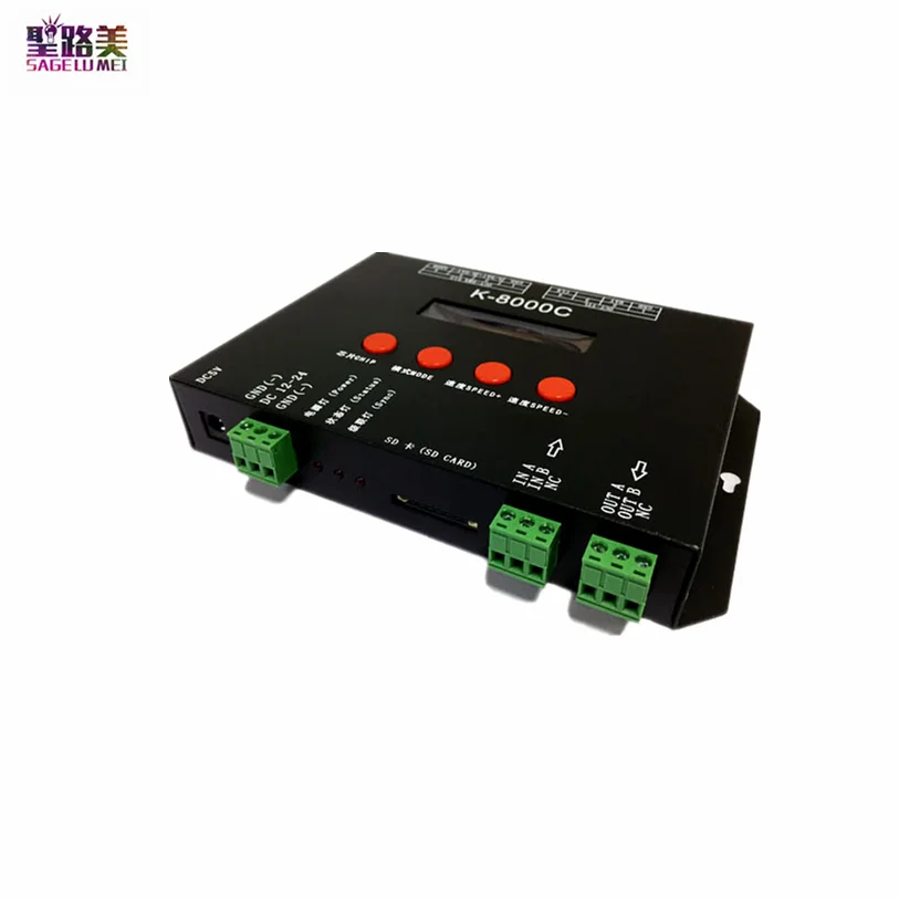 

K-8000C Programmable DMX SD Card LED Pixel SPI Controller Off-line DC5V-24V 12V For WS2811 WS2812 RGB Full Color LED Pixel Light