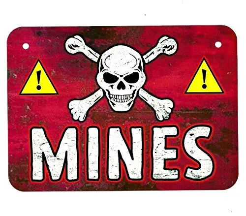 

Metal Sign MINES land mine field military war danger warning army explosives skull & crossbones US man cave garage wall deco