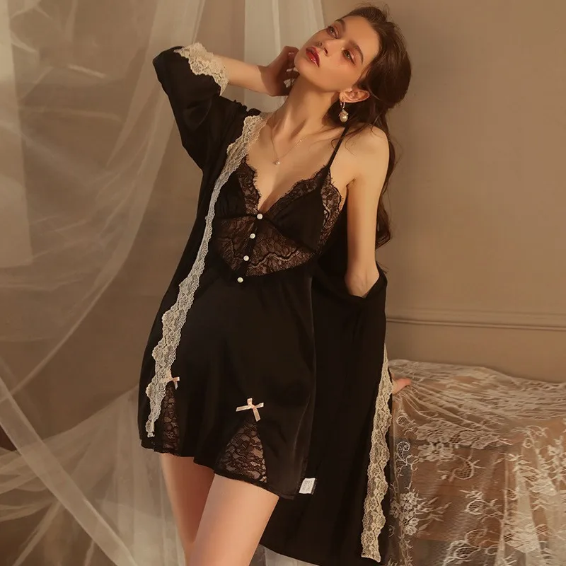 Temption Lace Hollow Out Nighty Suit Female Summer Ice Silk Robe Gown Sexy V-Neck Sleeping Dress Intimate Nightgown Underwear
Temption Lace Hollow Out Nighty Suit Female Summer Ice Silk Robe Gown Sexy V-Neck Sleeping Dress Intimate Nightgown Underwear