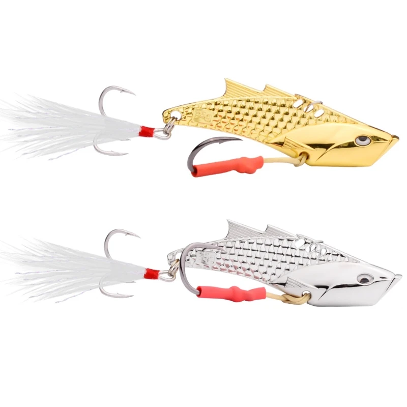 

82mm Fishing Lures Metal VIB Hard Spinner Blade Baits with Feather Treble Hooks for Bass Walleyes Trout Fishing Spoons