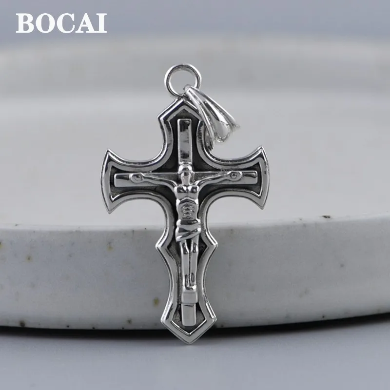 

Ювелирные изделия BOCAI из настоящего серебра S925 пробы, ретро кулон с крестом Иисуса для мужчин и женщин, простой и модный индивидуальный подарок, бесплатная доставка