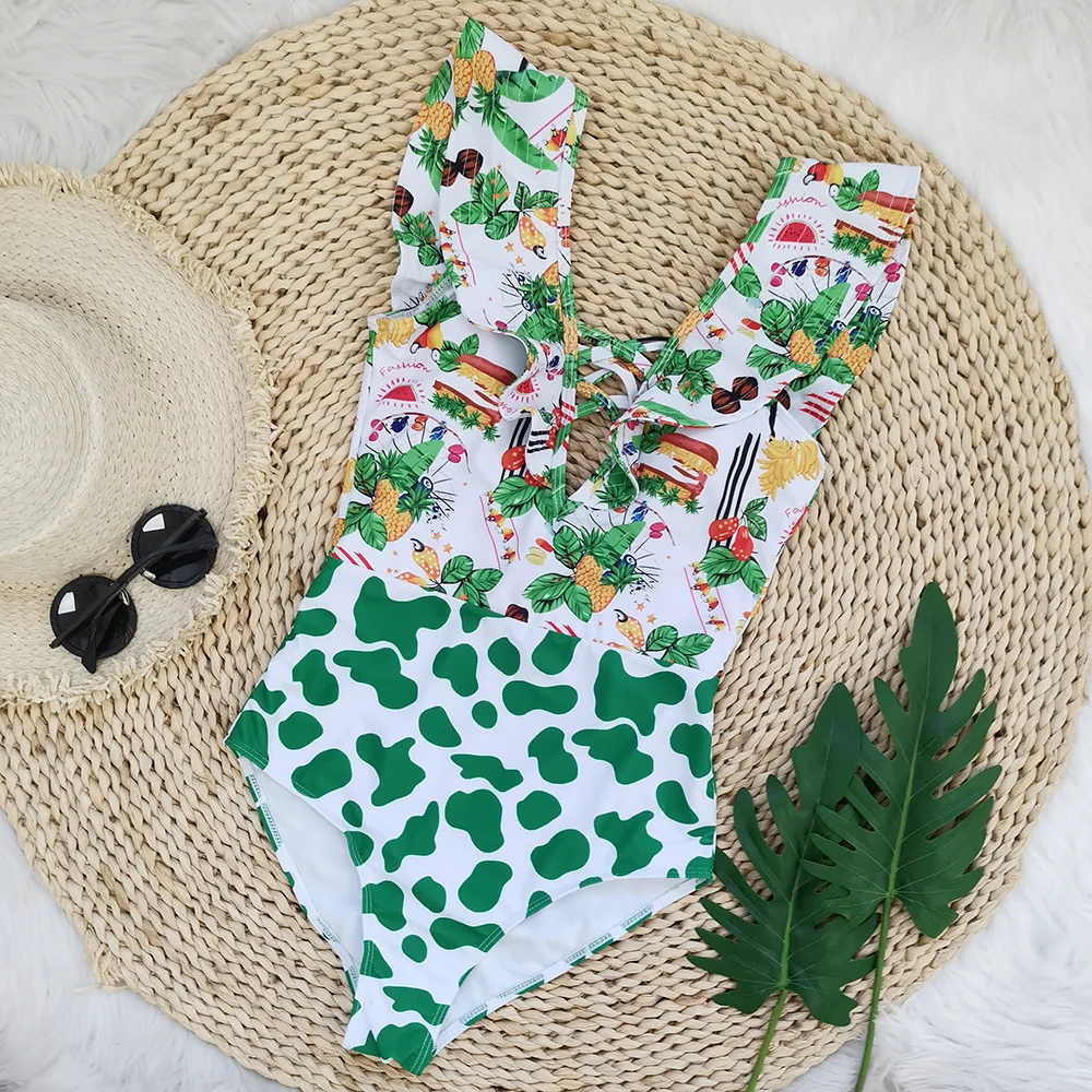 European and American Printed One-Piece Swimsuit Female New High Waist V-neck Flounce Sexy Cross-Border Swimsuit
European and American Printed One-Piece Swimsuit Female New High Waist V-neck Flounce Sexy Cross-Border Swimsuit