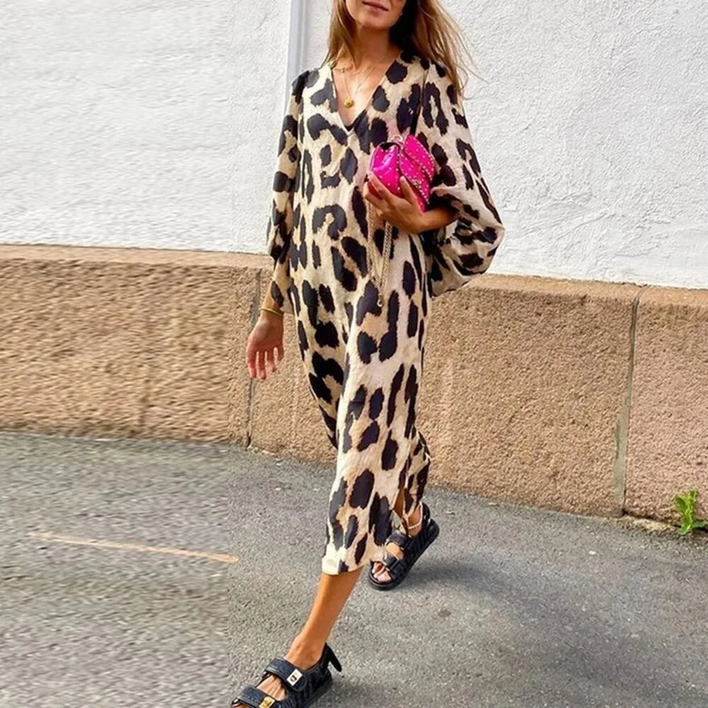 Long Dress Women Fashion Casual High Street Spring Autumn Winter New V-neck Loose Lantern Sleeves Leopard Print Party Travel
Long Dress Women Fashion Casual High Street Spring Autumn Winter New V-neck Loose Lantern Sleeves Leopard Print Party Travel