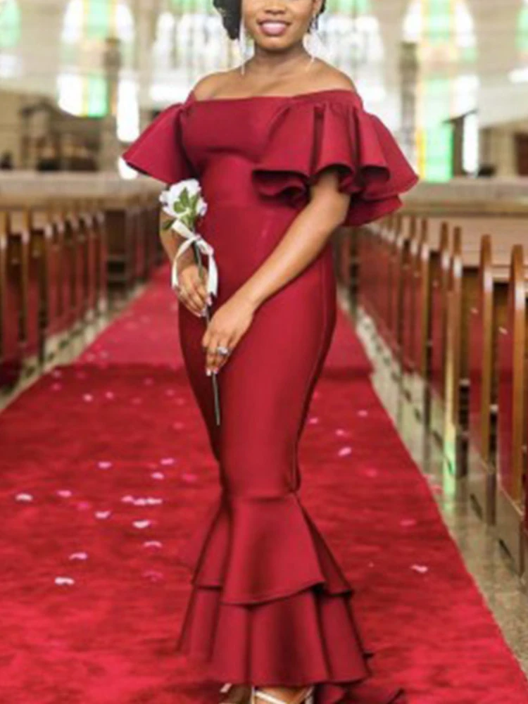 2022 Women Red Party Prom Dresses Bare Shoulder Flare Sleeves Maxi Long Mermaid Dress Dinner Birthday Celebrity Outfits XXXL New
2022 Women Red Party Prom Dresses Bare Shoulder Flare Sleeves Maxi Long Mermaid Dress Dinner Birthday Celebrity Outfits XXXL New