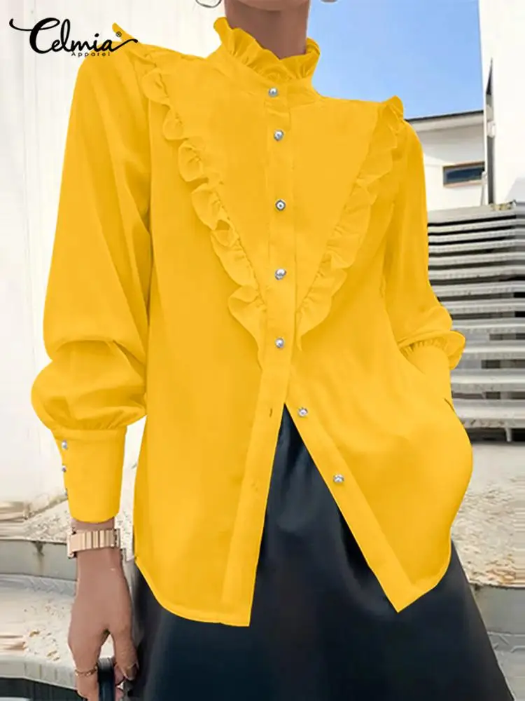 Celmia Casual Buttons White Shirt Elegant Long Sleeve Spring Summer High Collar Shirts Ruffles Stitching Women Blouses Femininas
Celmia Casual Buttons White Shirt Elegant Long Sleeve Spring Summer High Collar Shirts Ruffles Stitching Women Blouses Femininas