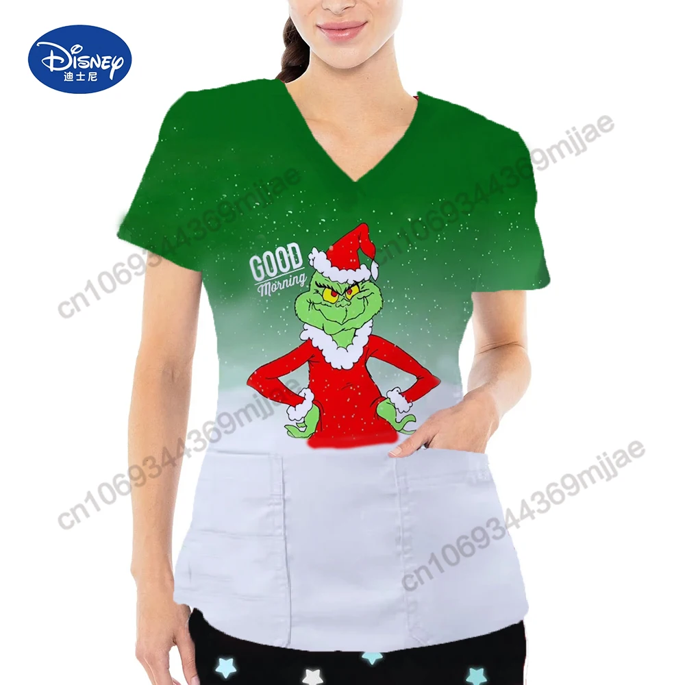 

Disney Nurse T-shirt V-neck Pocket Women's Surgical Clothing Woman T-shirts Women's Long Sleeve Top for Women Clothes Female